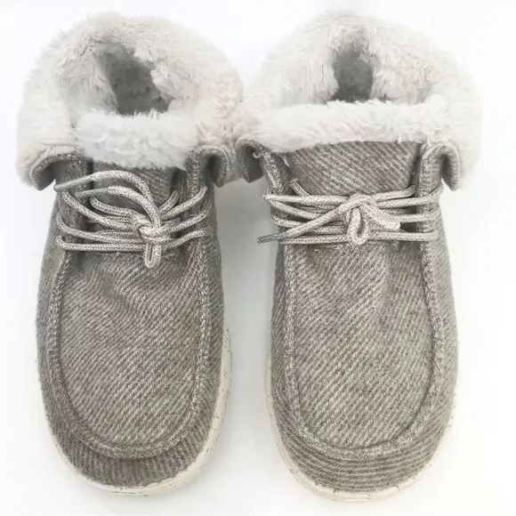 Hey Dude BRITT Tan Tweed Leopard Heel Fur Lined Lace Up Shoes - Picture 3 of 13